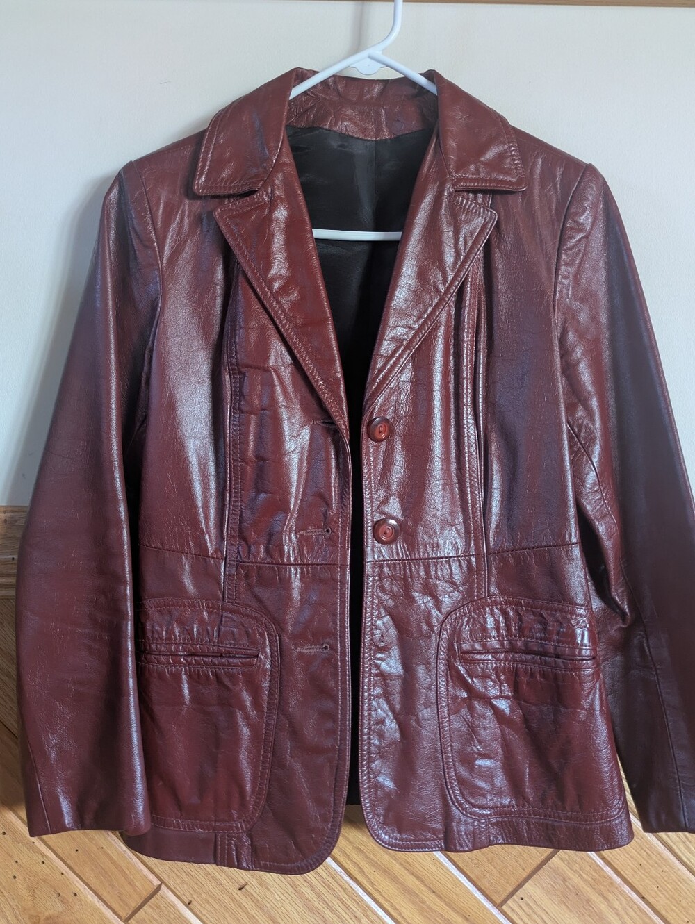 Woman's Vintage Burgundy Leather Blazer Jacket
